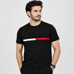 TOMMY SIGNATURE STRIPE T-SHIRT (BLACK)