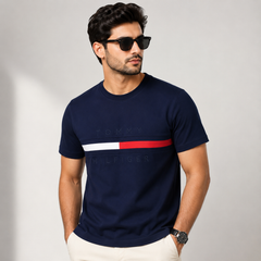 TOMMY SIGNATURE STRIPE T-SHIRT (NAVY BLUE)