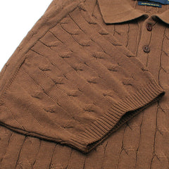 RL PREMIUM CABEL-KNIT BUTTON POLO SHIRT (BROWN)