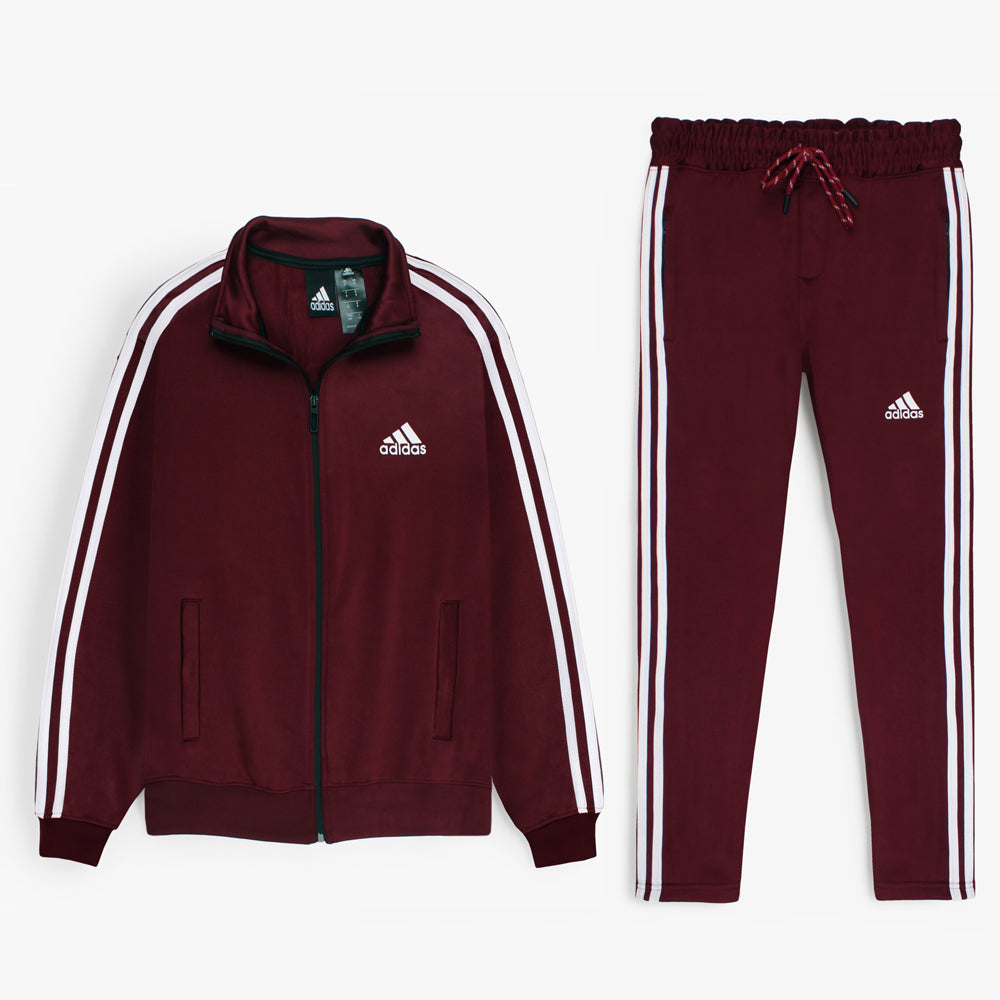 Addas Imported polyester Fleece Tracksuit (Maroon)