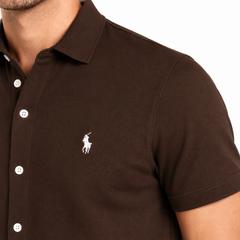 RL MEN'S BUTTON DOWN KNITTED SHIRT (CHOCOLATE BROWN)