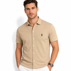 RL MEN'S BUTTON DOWN KNITTED SHIRT (KHAAKI)