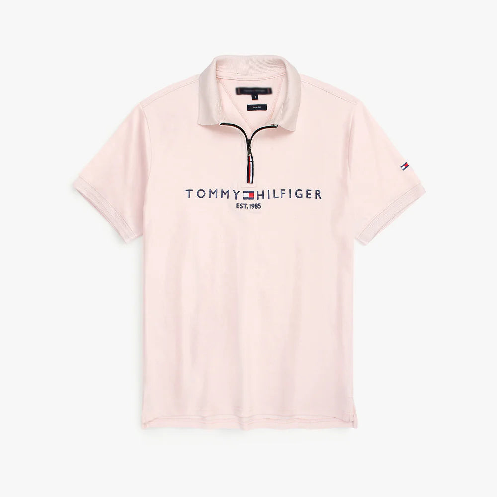 TOMMY PREMIUM SELF EMB ZIP-UP POLO SHIRT (PINK)