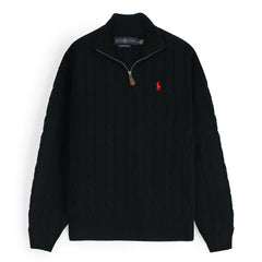 RL IMPORTED SMALL PONY CABLE KNIT SWEATER (BLACK)