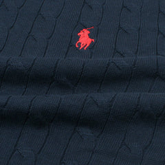 RL PREMIUM CABEL-KNIT BUTTON POLO SHIRT (NAVY BLUE)
