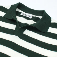 Z.A.R.A PREMIUM CABEL-KNIT STRIPPER POLO SHIRT (GREEN-WHITE)