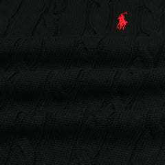 RL IMPORTED SMALL PONY CABLE KNIT SWEATER (BLACK)