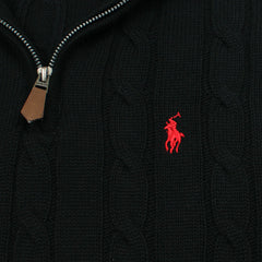 RL IMPORTED SMALL PONY CABLE KNIT SWEATER (BLACK)