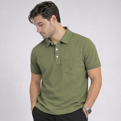 RL BASIC FRONT POCKET PIQUE COTTON POLO SHIRT (OLIVE GREEN)
