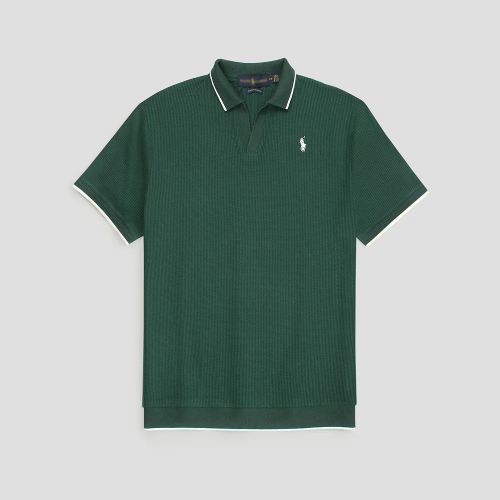 RL PREMIUM MEN'S V NECK BORDER POLO SHIRT (GREEN)