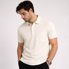 RL BASIC FRONT POCKET PIQUE COTTON POLO SHIRT (OFF-WHITE)