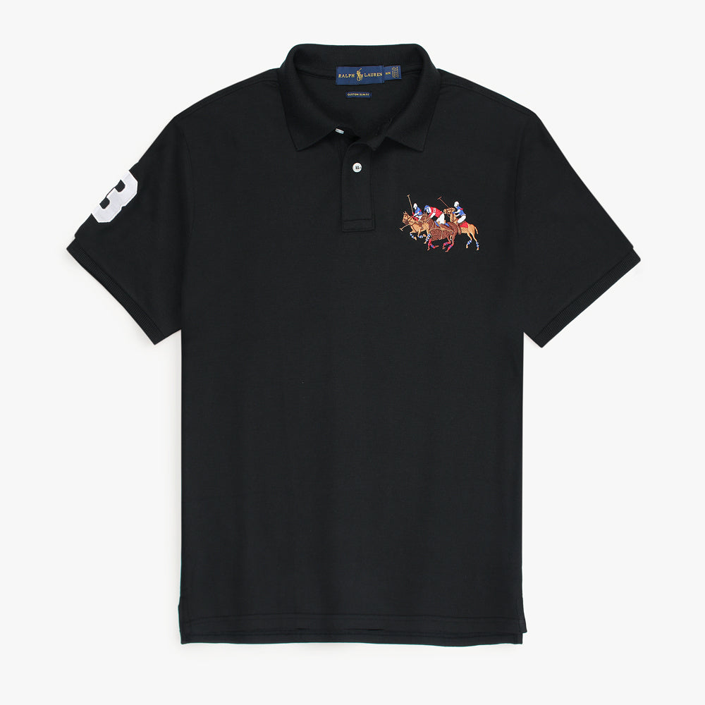 RL Premium 3 Horse Pique Cotton Polo Shirt (Black)