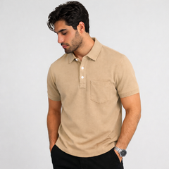 RL BASIC FRONT POCKET PIQUE COTTON POLO SHIRT (KHAKI)