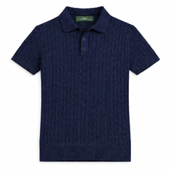 COTTON EAGLE MEN'S CABLE KNIT BTN POLO SHIRT (NAVY BLUE)