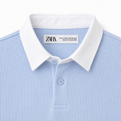 Z.A.R.A RUGBY COLLAR WAFFLE KNIT POLO SHIRT (SKY)