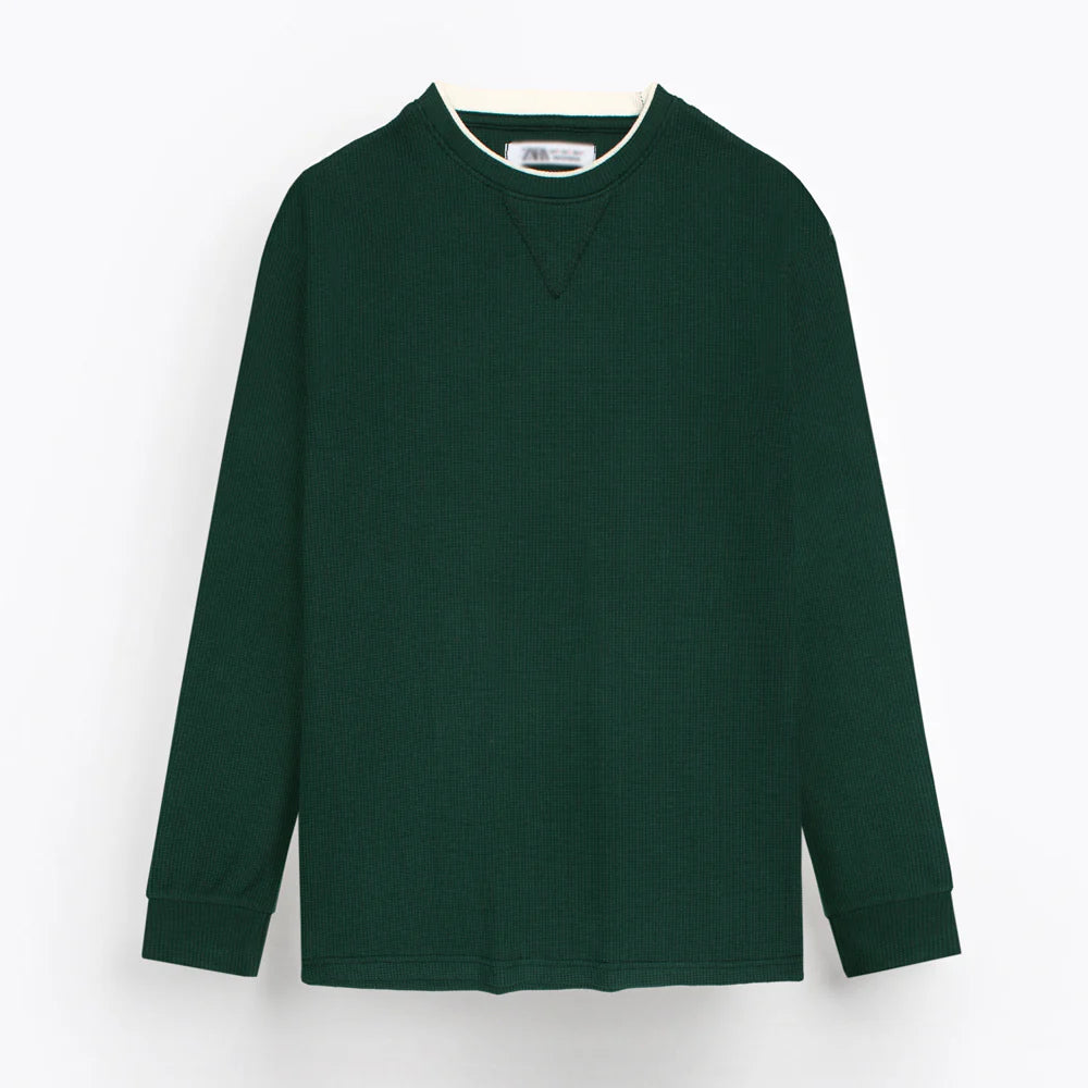 Z.A.R.A PREMIUM THERMAL COTTON CONTRAST TRIM SWEATSHIRT (DK GREEN)