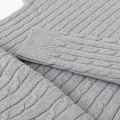 RL IMPORTED SMALL PONY ROUND NECK CABLE KNIT SWEATER (HEATHER GREY)