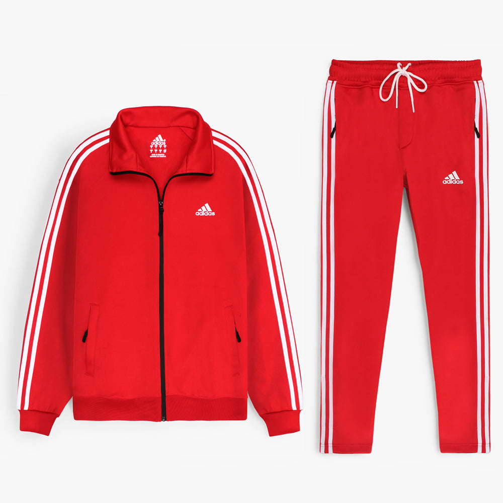 Addas Imported polyester Fleece Tracksuit (Red)