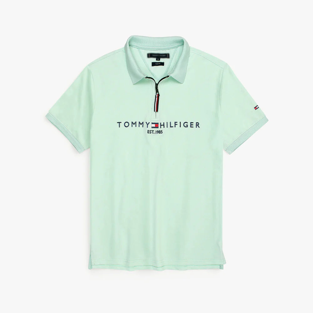 TOMMY PREMIUM SELF EMB ZIP-UP POLO SHIRT (SEA-GREEN)
