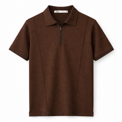 Z.A.R.A FRONT PANEL MEN'S ZIP UP POLO SHIRT (CHOCLATE BROWN)