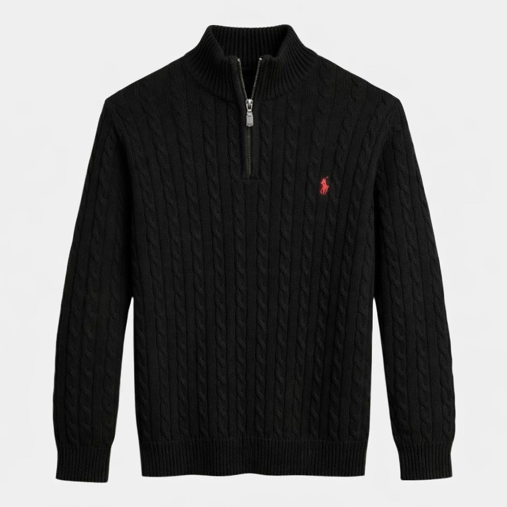 RL IMPORTED SINGLE PONY CABLE KNIT SWEATER (BLACK)