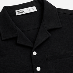 Z.A.R.A PREMIUM MEN'S CUBAN COLLAR KNITTED SHIRT (BLACK)