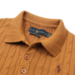 RL PREMIUM CABEL-KNIT BUTTON POLO SHIRT (MUSTARD)