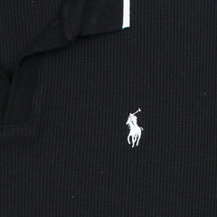 RL PREMIUM MEN'S V NECK BORDER POLO SHIRT (BLACK)