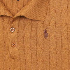 RL PREMIUM CABEL-KNIT BUTTON POLO SHIRT (MUSTARD)