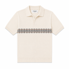 COTTON EAGLE FLAT KNIT SIGNATURE POLO (OFF-WHITE)
