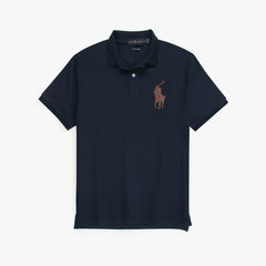 RL PREMIUM LEATHER BIG HORSE POLO SHIRT (NAVY BLUE)