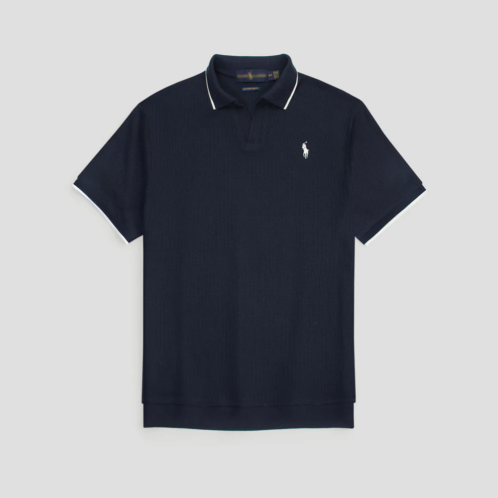 RL PREMIUM MEN'S V NECK BORDER POLO SHIRT (NAVY BLUE)