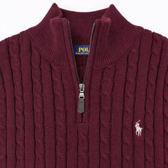 RL IMPORTED SINGLE PONY CABLE KNIT SWEATER (MAROON)