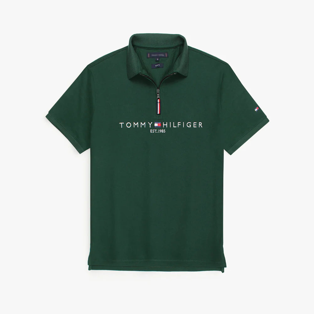 TOMMY PREMIUM SELF EMB ZIP-UP POLO SHIRT (GREEN)