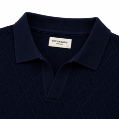 COTTON EAGLE DIAMOND KNIT POLO (NAVY BLUE)