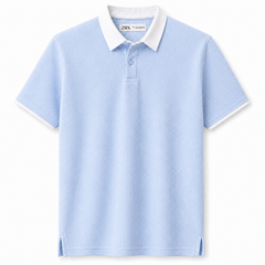 Z.A.R.A RUGBY COLLAR WAFFLE KNIT POLO SHIRT (SKY)