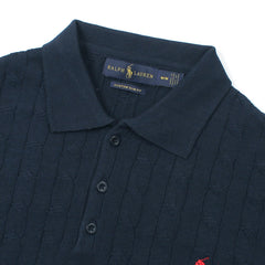 RL PREMIUM CABEL-KNIT BUTTON POLO SHIRT (NAVY BLUE)