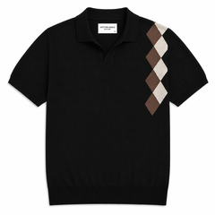 COTTON EAGLE FLAT KNIT WINDSOR POLO (BLACK)