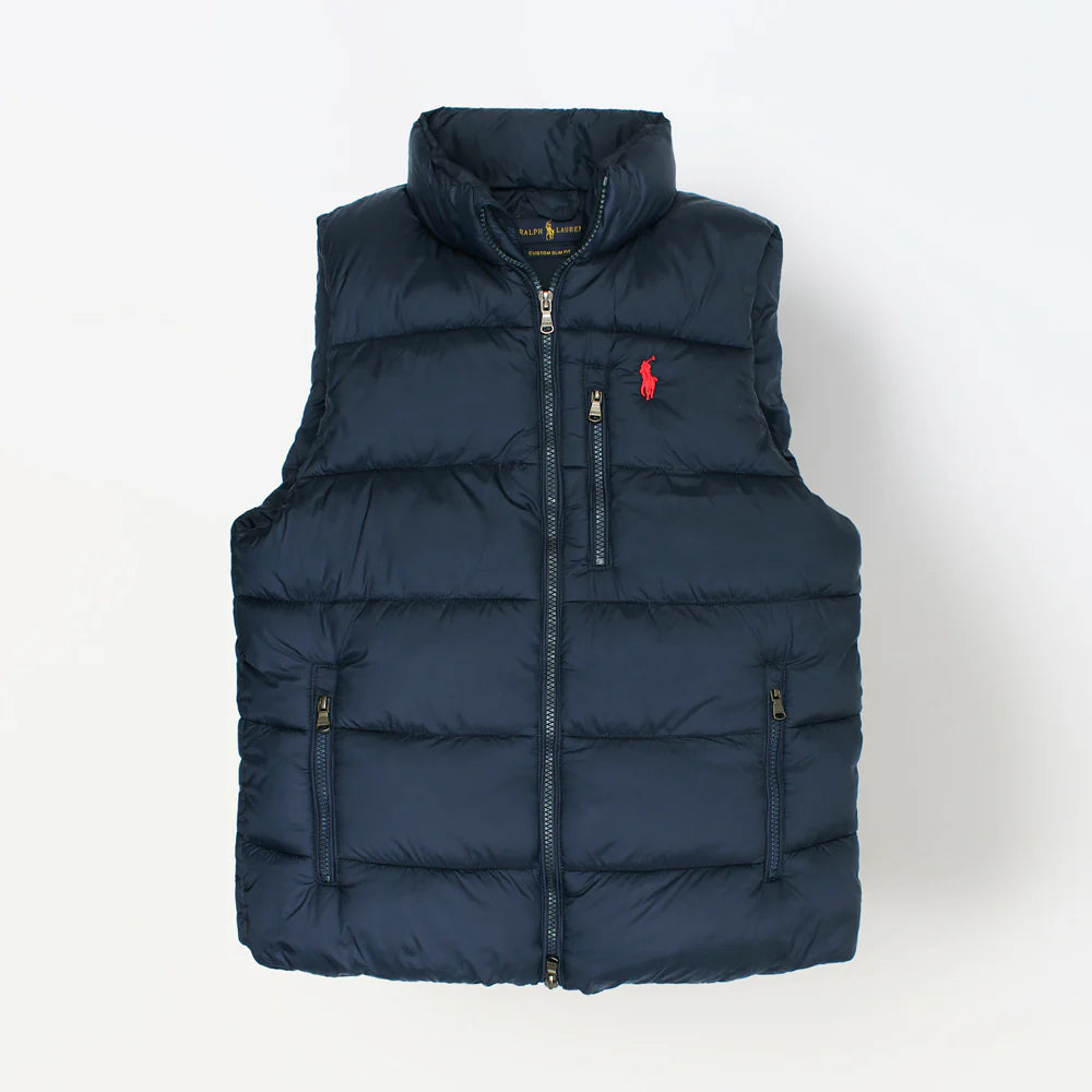 RL IMPORTED HANDWOVEN GORHM DOWN VEST JACKET (NAVY BLUE)