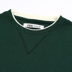 Z.A.R.A PREMIUM THERMAL COTTON CONTRAST TRIM SWEATSHIRT (DK GREEN)