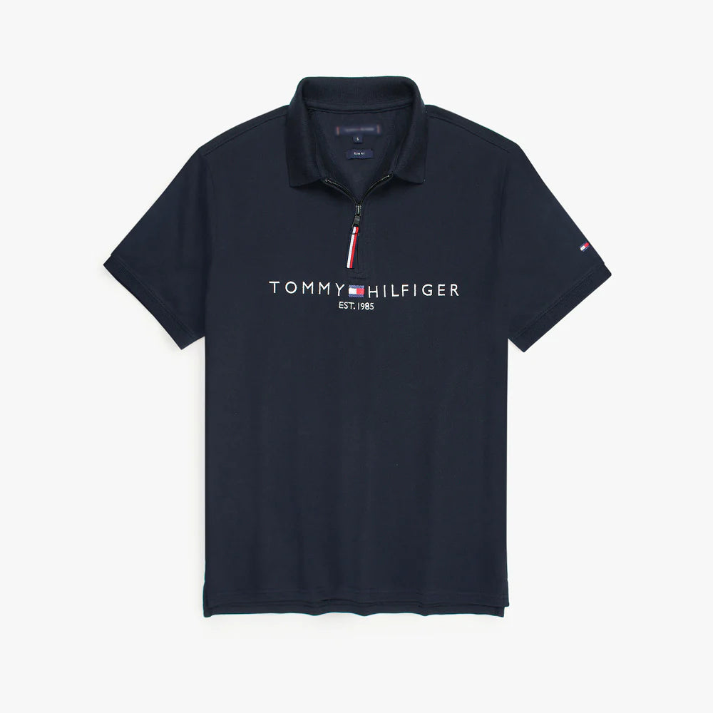 TOMMY PREMIUM SELF EMB ZIP-UP POLO SHIRT (NAVY BLUE)
