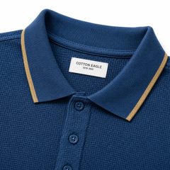 COTTON EAGLE WAFFLE KNIT TIPPING POLO SHIRT (MARINE BLUE)