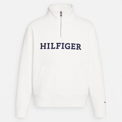 TH EMB HLFGR COTTON FLEECE ZIP-UP (WHITE)
