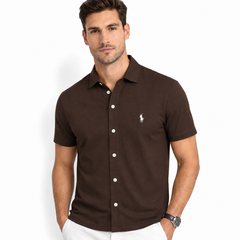 RL MEN'S BUTTON DOWN KNITTED SHIRT (CHOCOLATE BROWN)