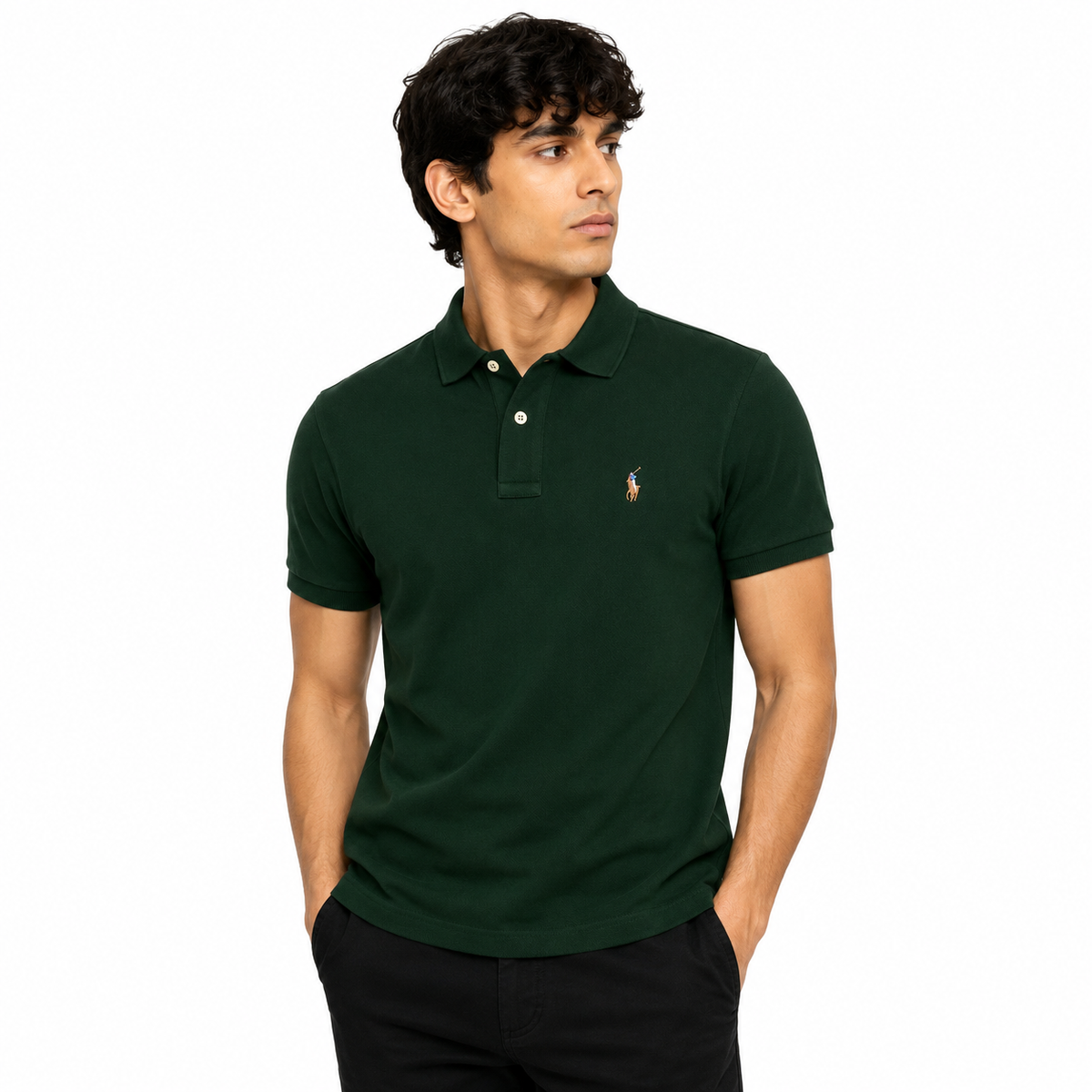 RL SMALL PONY MULTI HORSE COTTON PIQUE POLO SHIRT (GREEN)