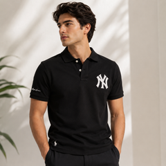 RL NY COTTON PIQUE COTTON POLO SHIRT (BLACK)