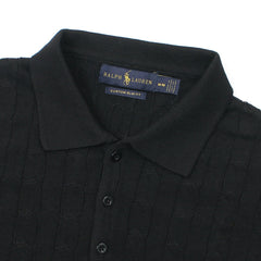 RL PREMIUM CABEL-KNIT BUTTON POLO SHIRT (BLACK)
