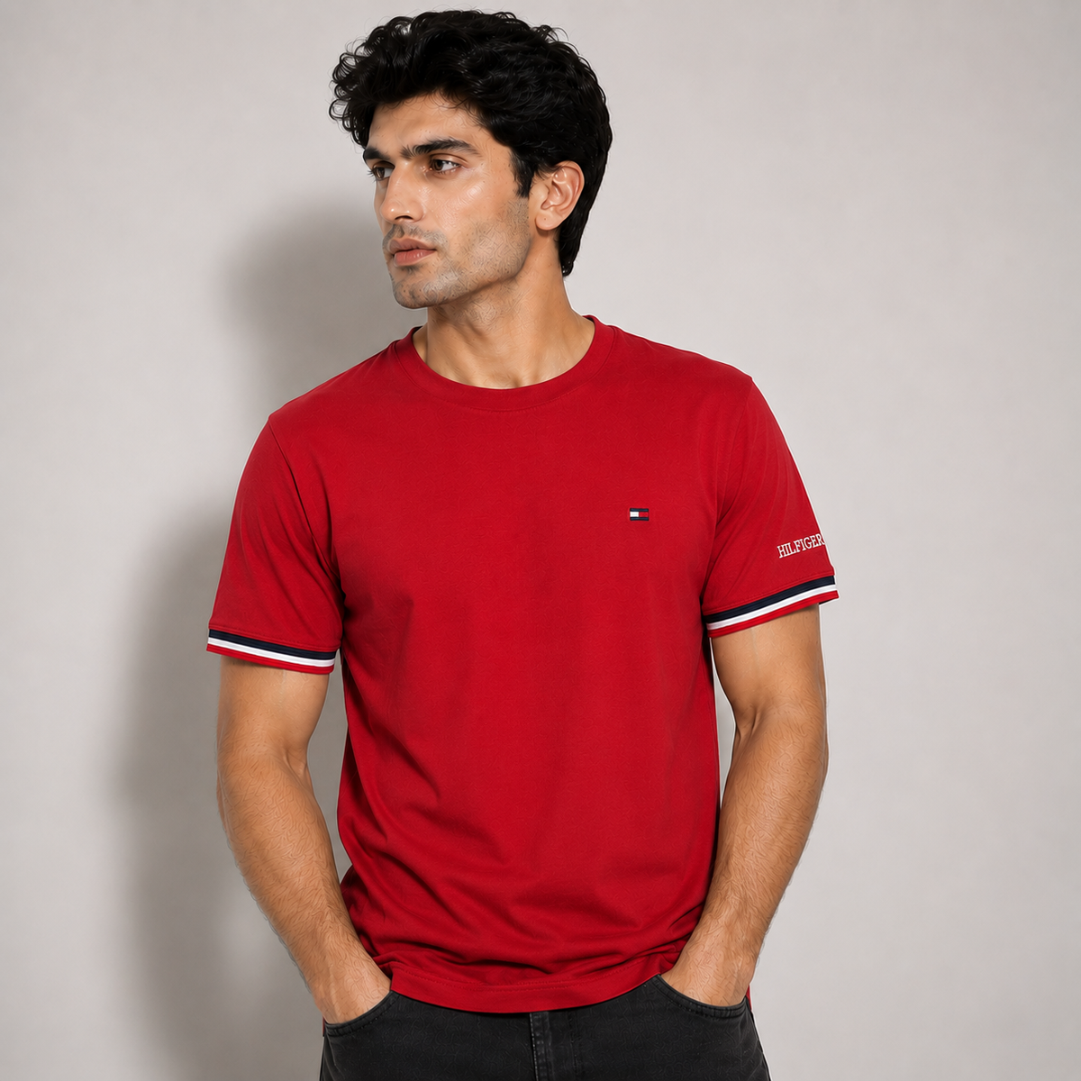 TOMMY SIGNATURE TIPPED T-SHIRT (RED)
