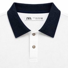 Z.A.R.A DENIM COLLAR WAFFLE KNIT POLO SHIRT (WHITE)