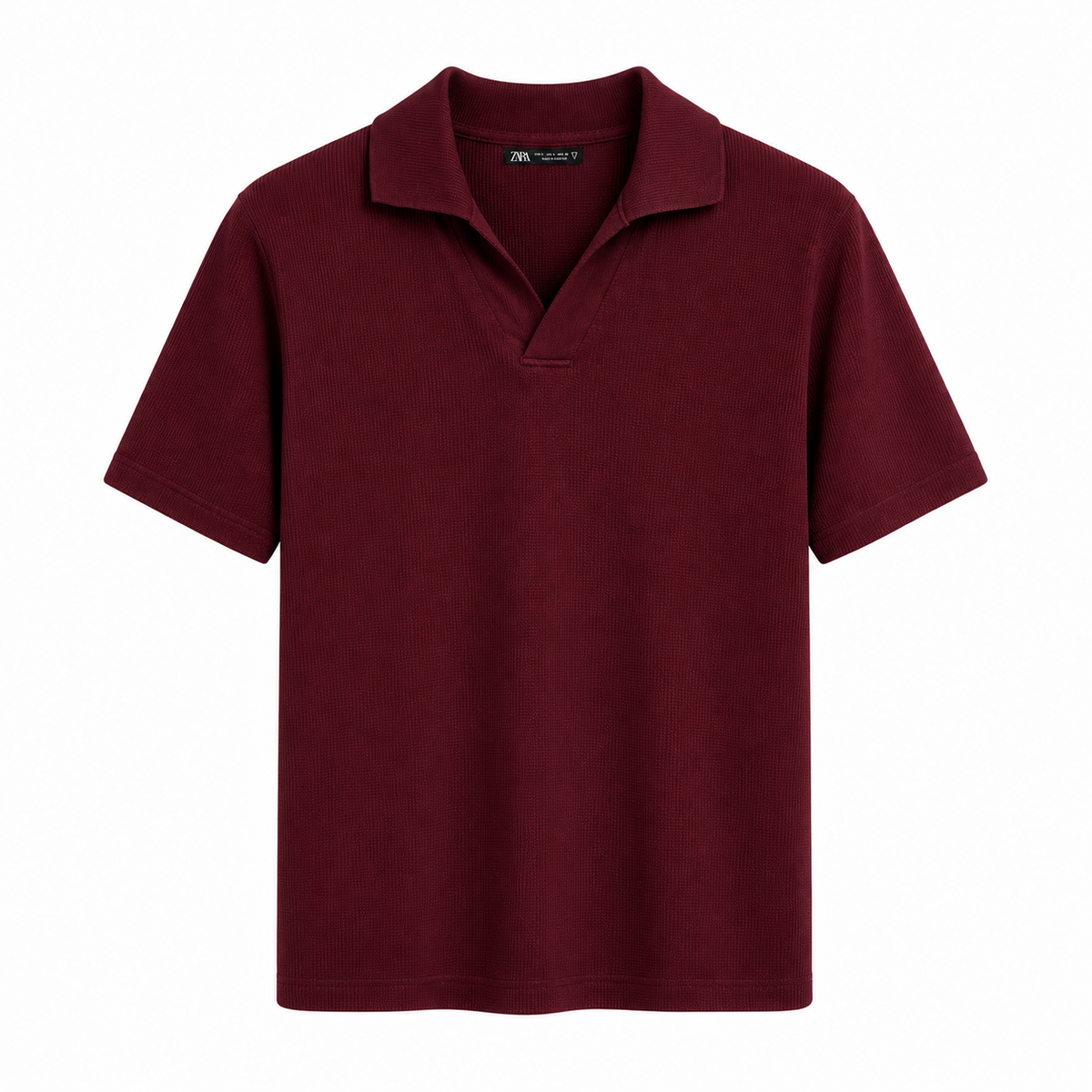 Z.A.R.A BASIC WAFFLE KNIT DROP SHOULDER POLO SHIRT (MAROON)